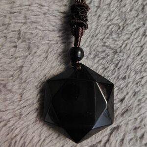 Black Hexagram Obsidian Pendant Necklace